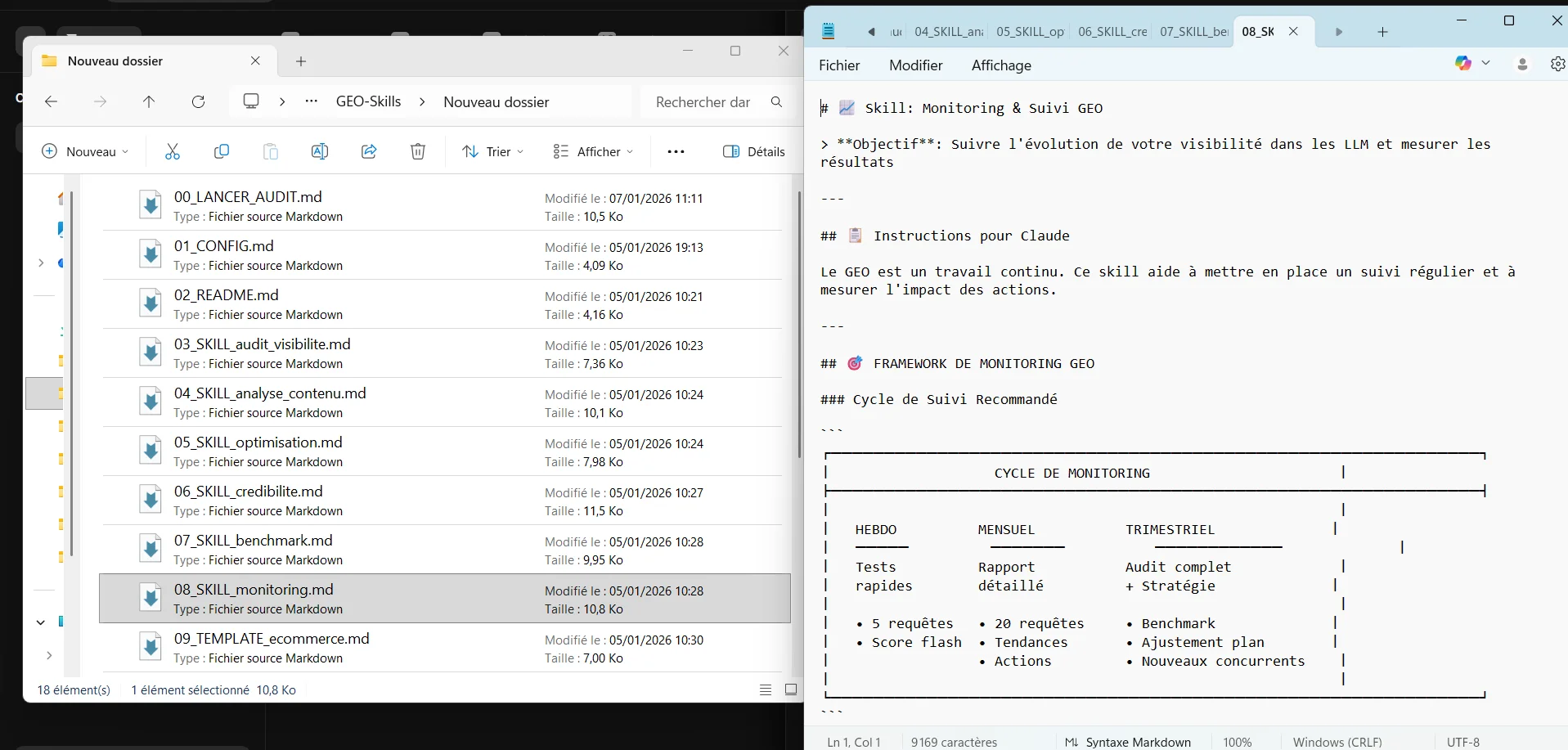 Skill GEO de suivi mensuel de la visibilité dans les réponses des IA