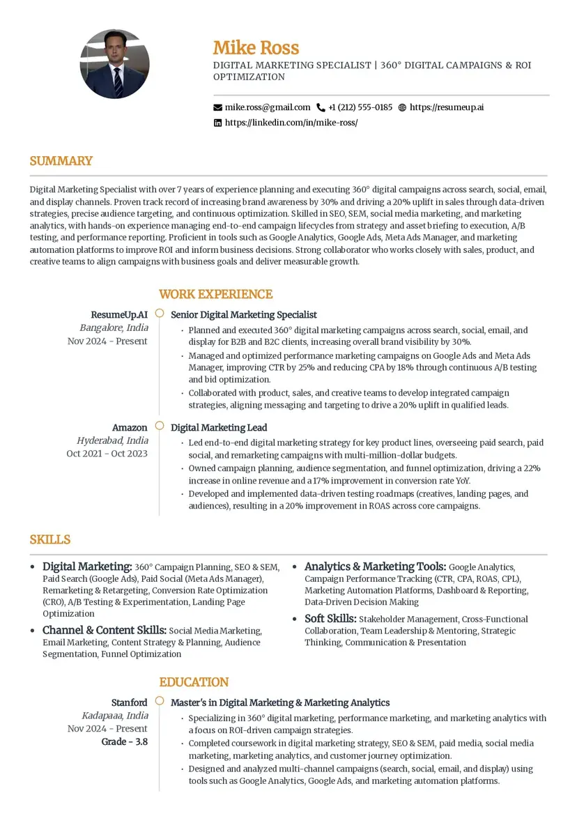 zenith resume template - single column with stylish variation for education and experience