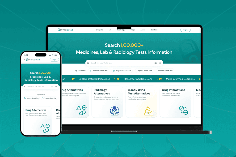 Drug Detail screen in laptop & mobile mockup