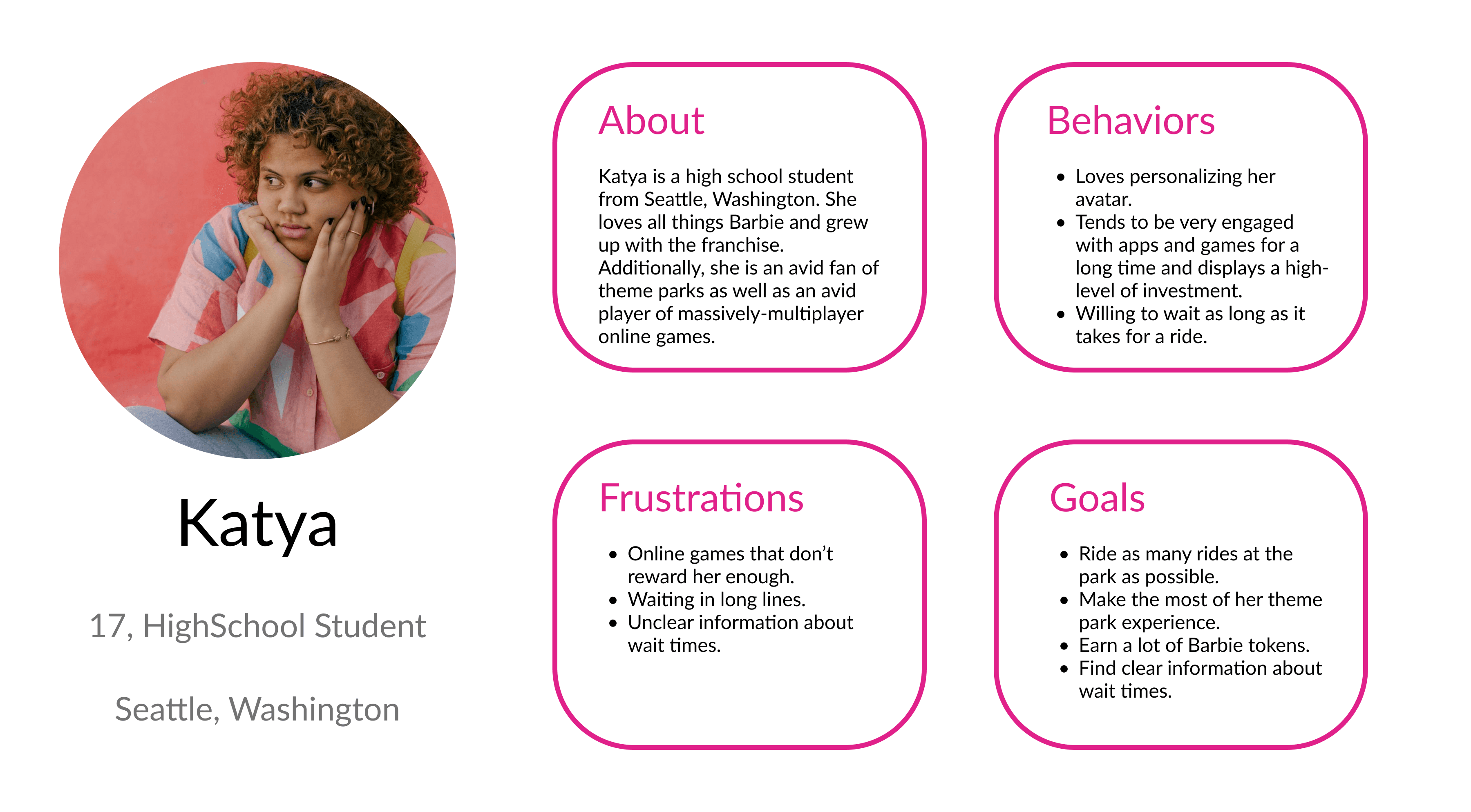 A graphic of the persona for Katya.