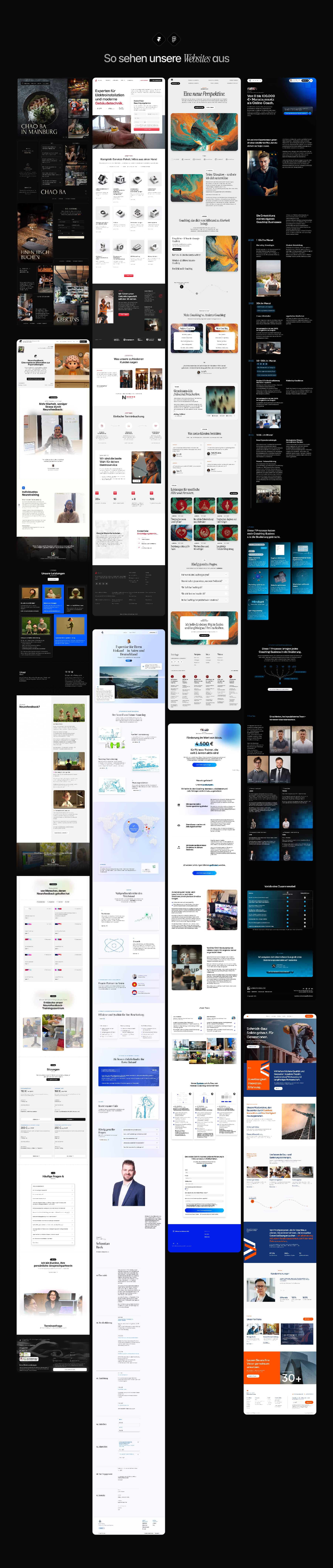 eine website-sektion, man sieht viele websites, die das Unternehmen, dem die website gehört, bereits erstellt hat