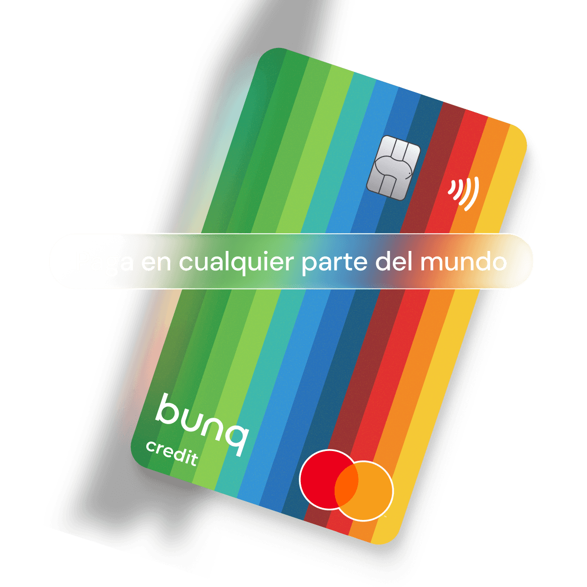 Una mano sosteniendo múltiples tarjetas de crédito coloridas, rodeada de formas abstractas y monedas.