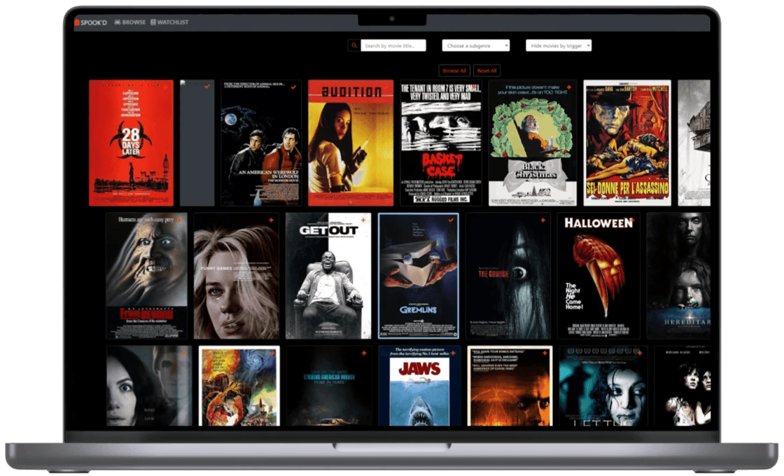 mockup of original design featuring a gallery of horror movie posters