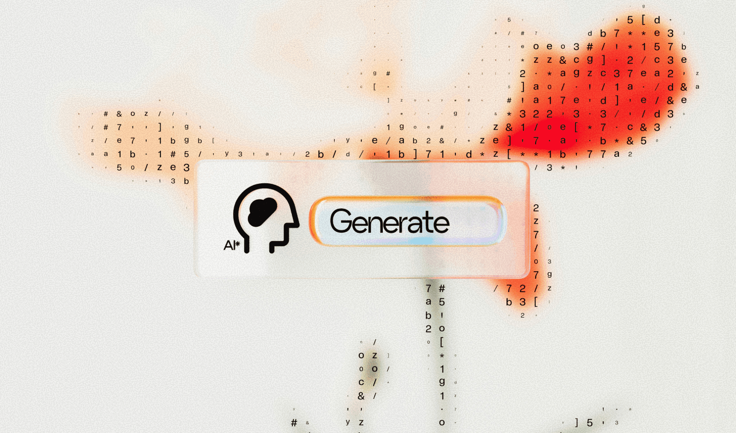 AI generation interface surrounded by fragmented digital visual elements.