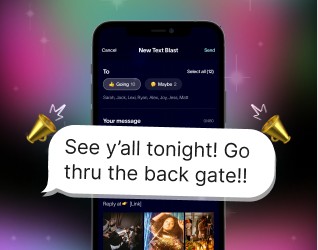 Text blast on phone with football field background 