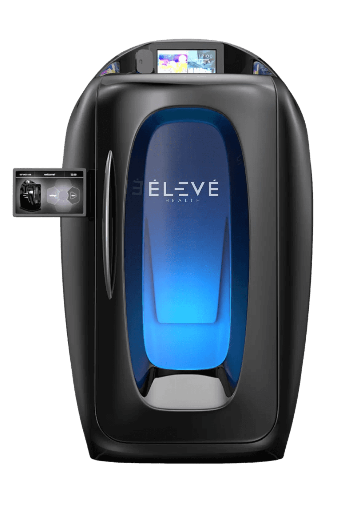 Eleve™ Nitrogen Cryo — professional nitrogen cryotherapy chamber with tempered glass door, patient touchscreen, and thermovision monitoring reaching −292°F