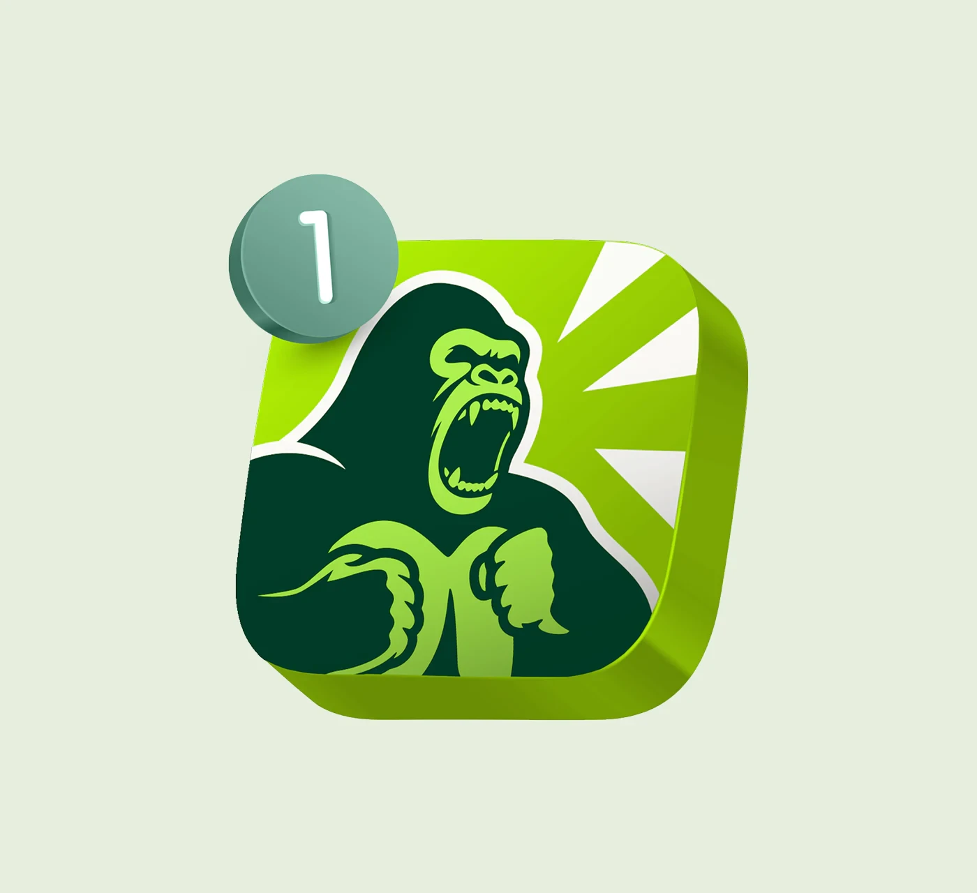 Minimalist green and white gorilla mascot logo icon.