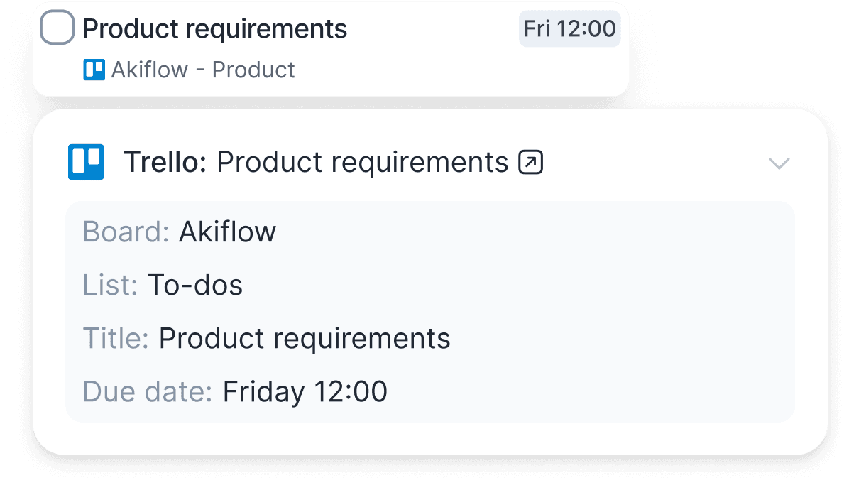 All fields are imported in Akiflow to display Trello's tasks