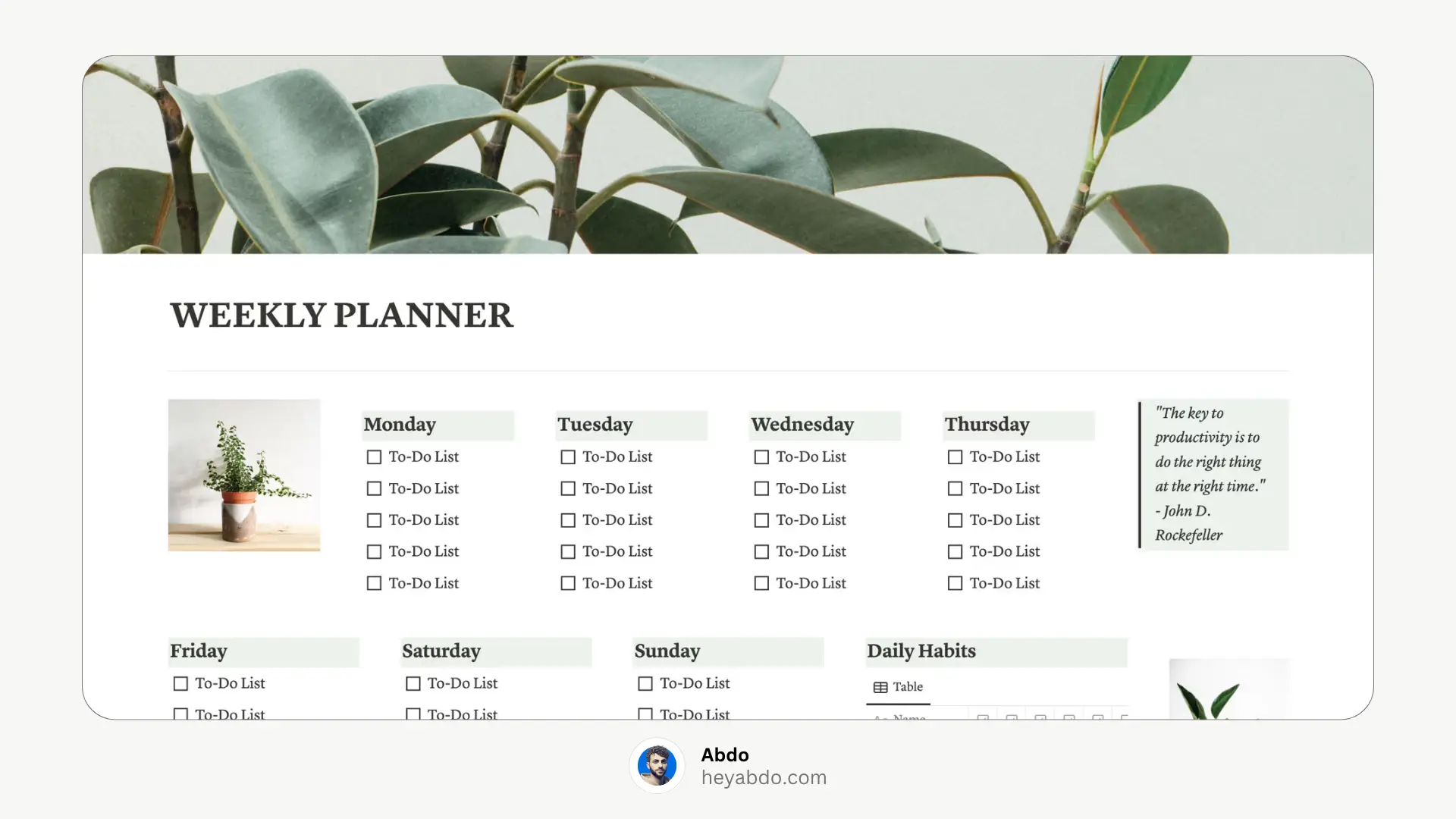 Aesthetic Notion Weekly Planner