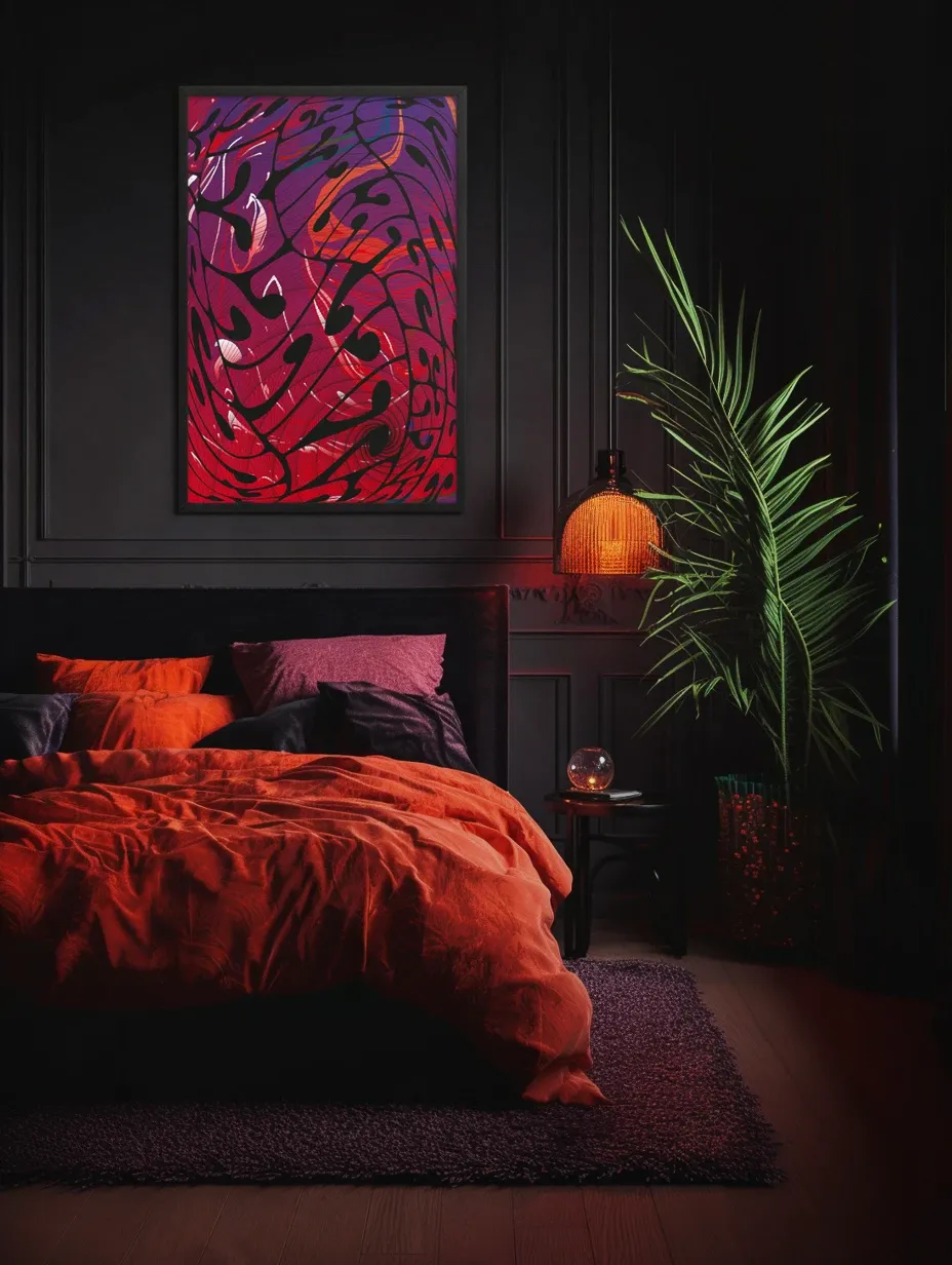 Poster design on the wall inside a bedroom