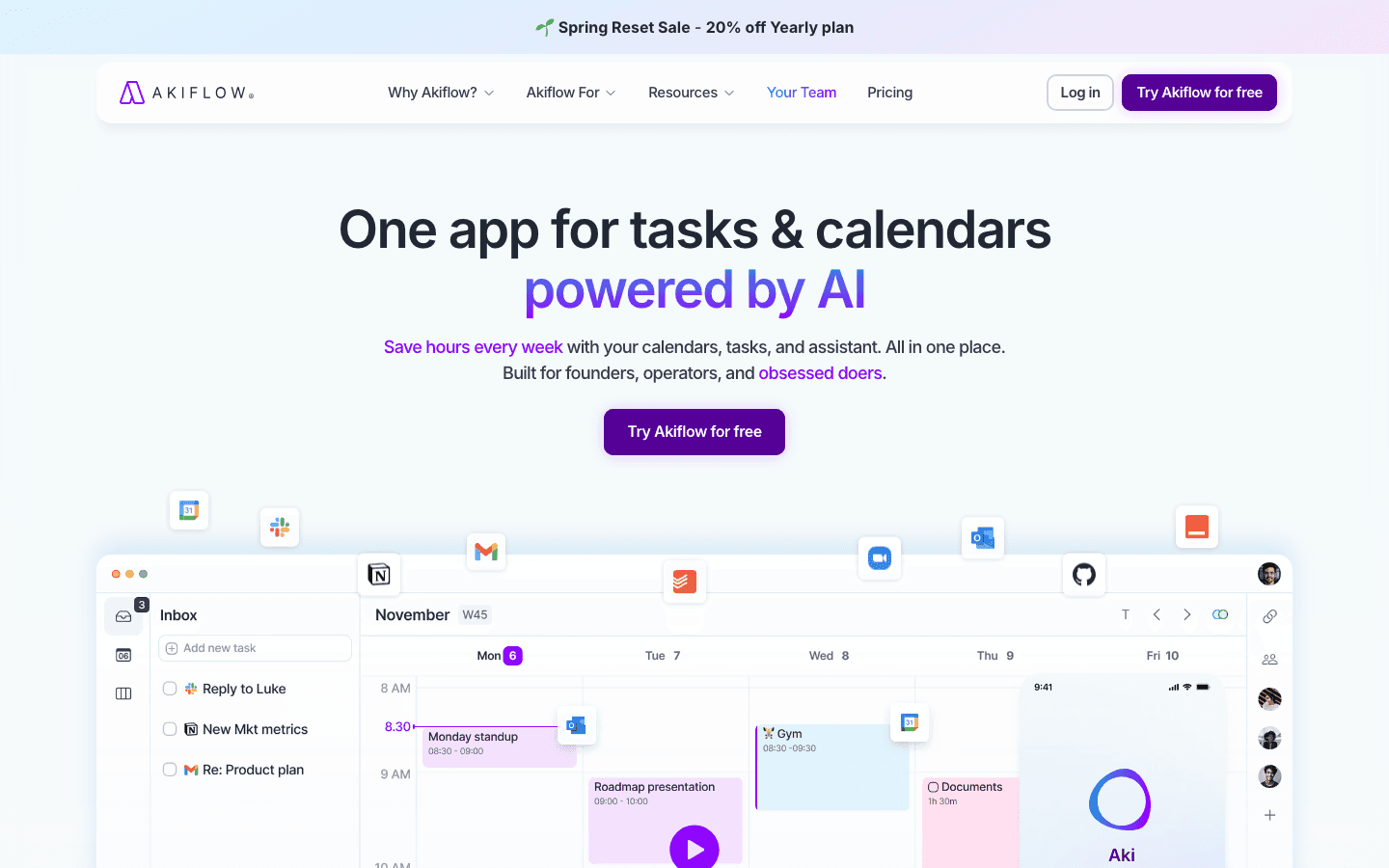 Akiflow task capture and calendar time-blocking
