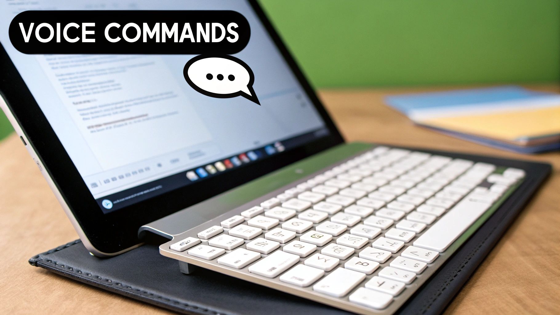 Woman using voice commands to dictate an email on her laptop