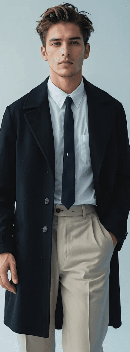 Young boy in long black coat