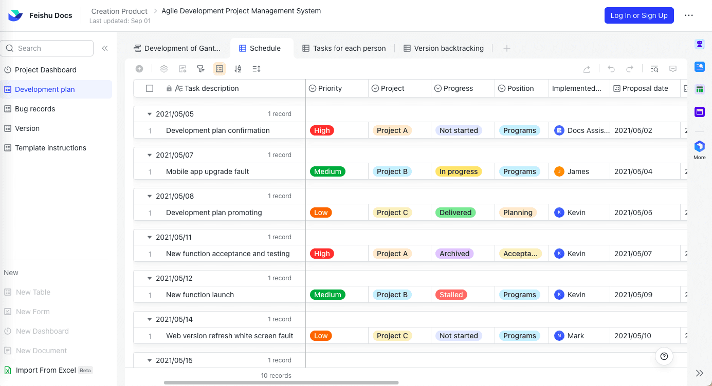 An Agile workspace example using Lark