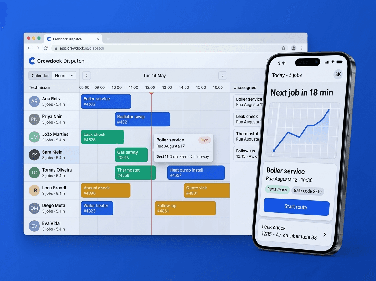 Crewdock dispatch board and technician app