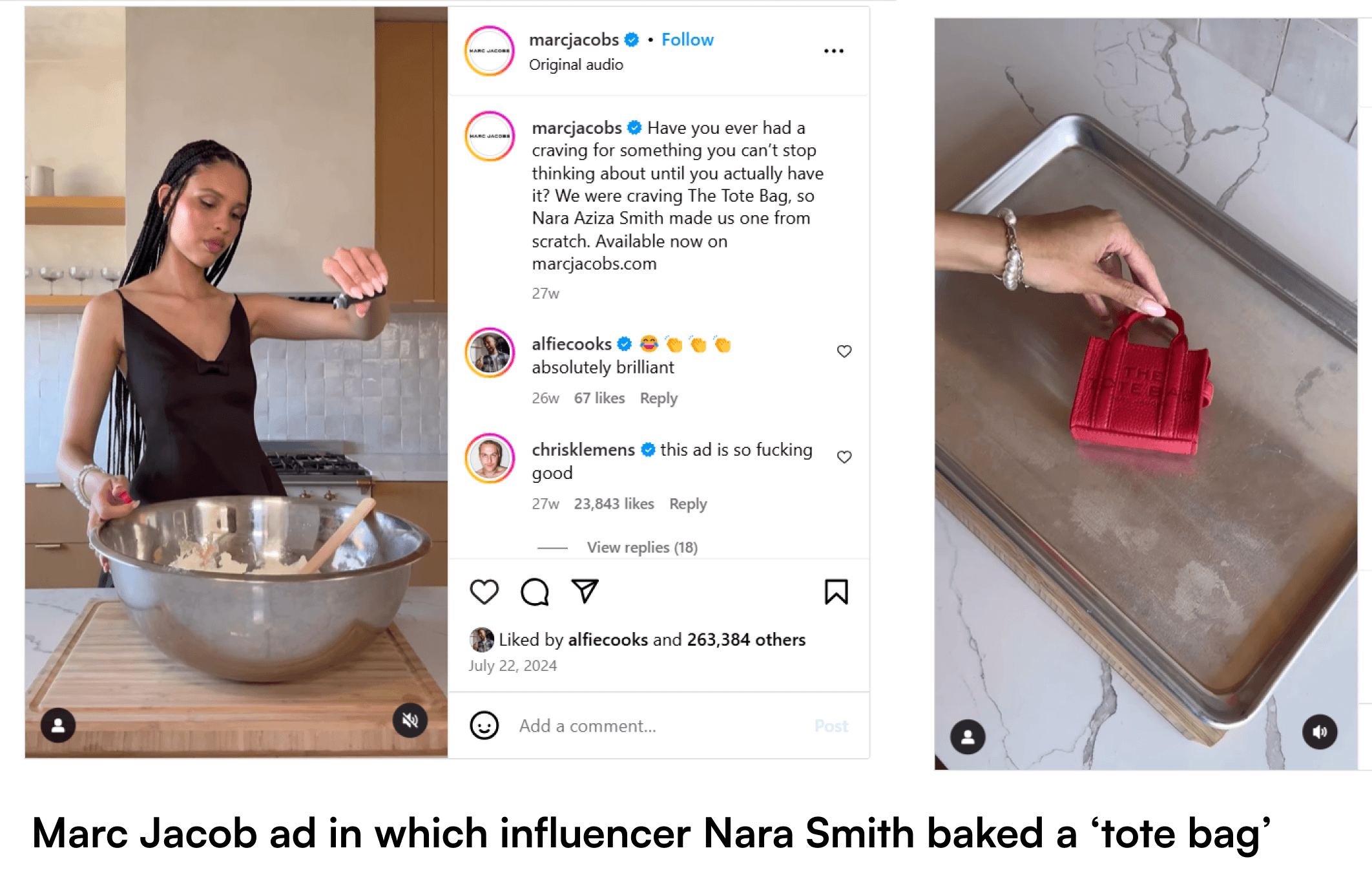 Nara Smith’s ad with Marc Jacobs in which she bakes a ‘tote bag’