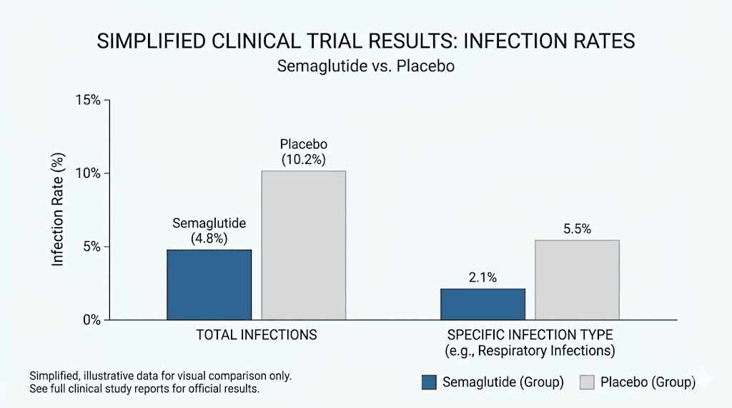 Clinical trial data comparing semaglutide versus placebo infection rates
