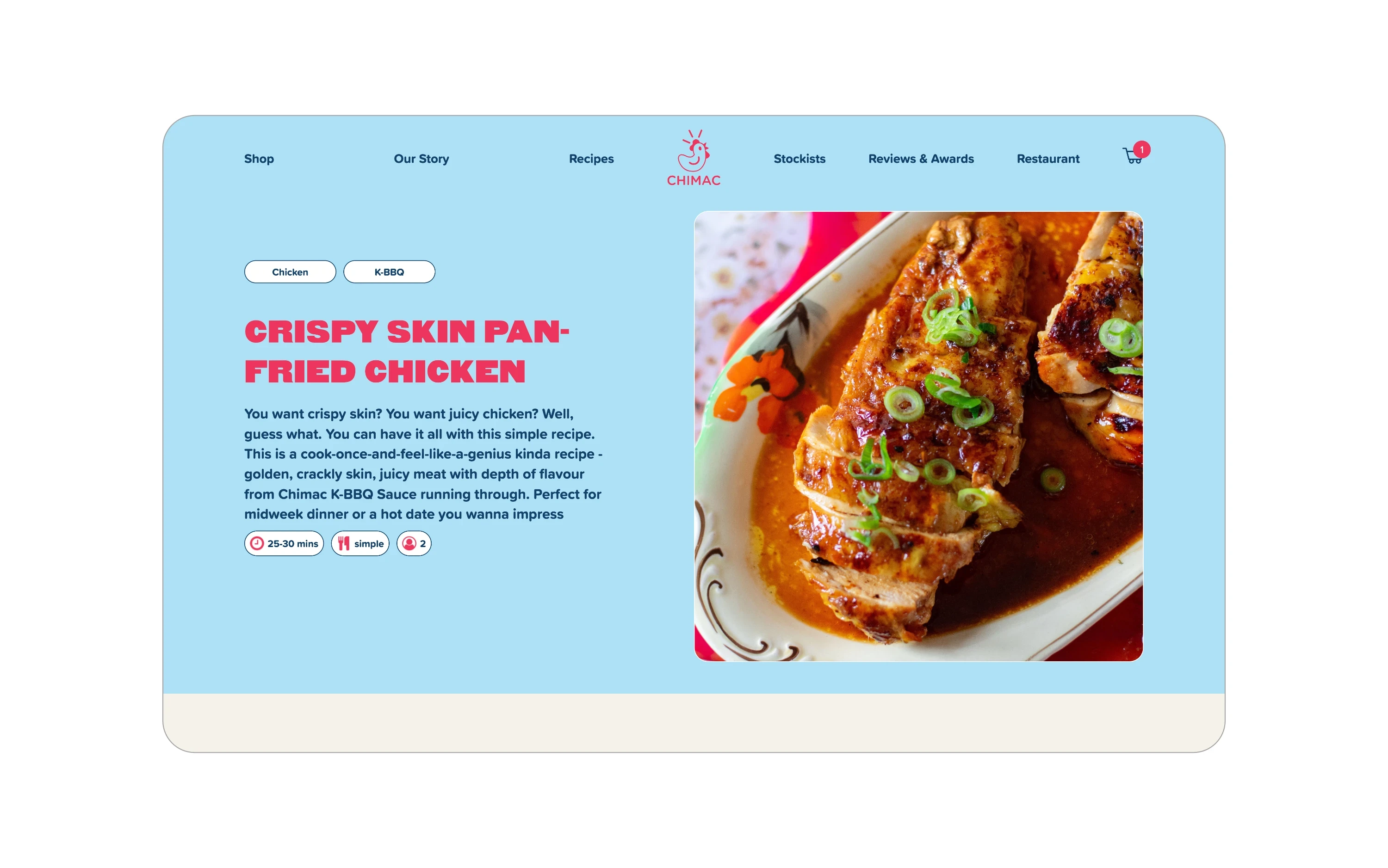 top section of a recipe page, showing an image, the title and other information like prep time and servings