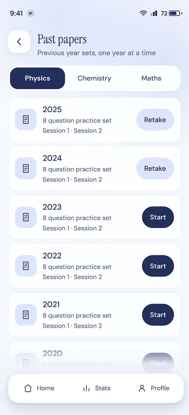 JEE Prep App quick actions screen (4 of 4)