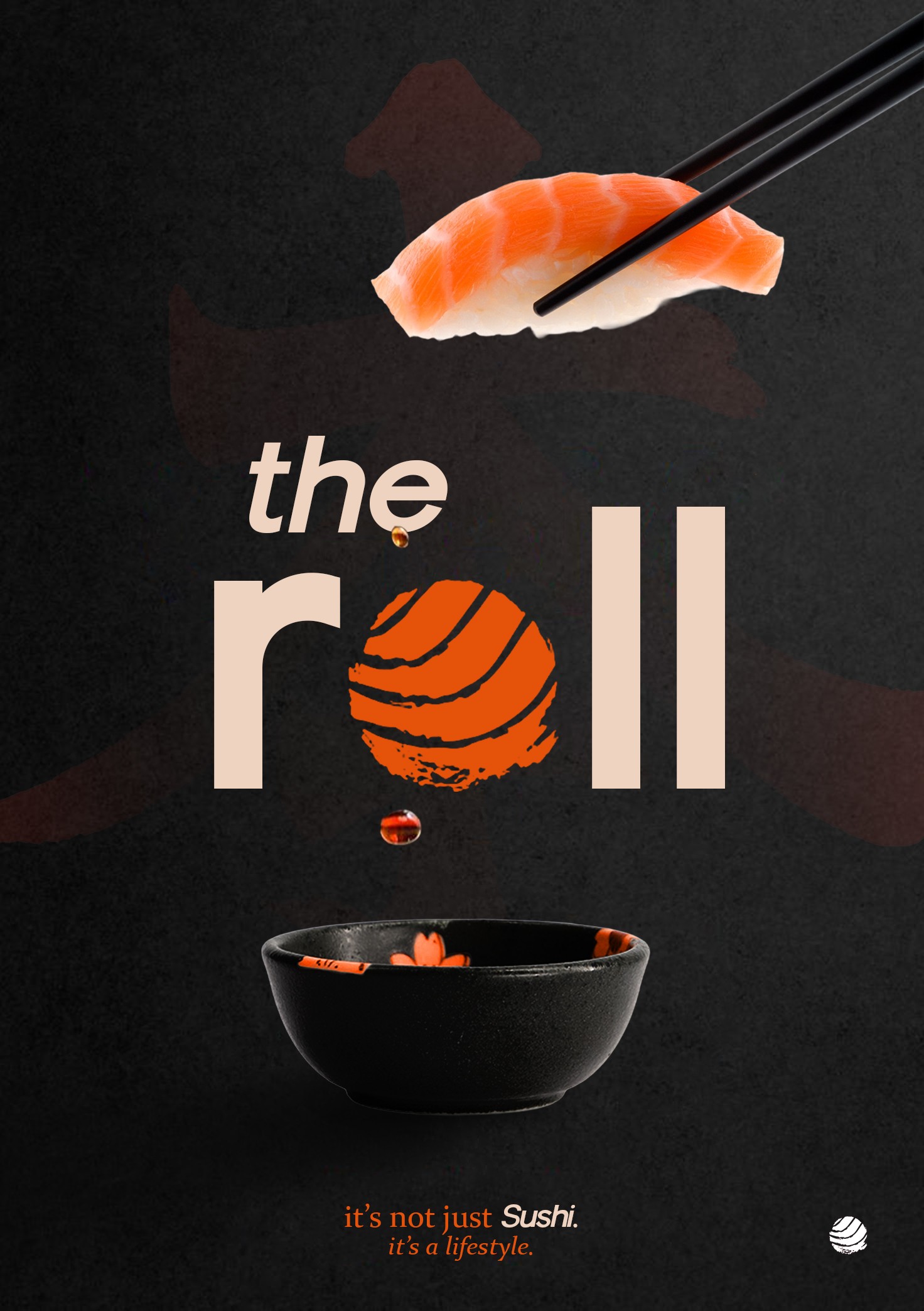 Sushi promo graphic by Ashkari for Dotstroke bold, modern food poster.