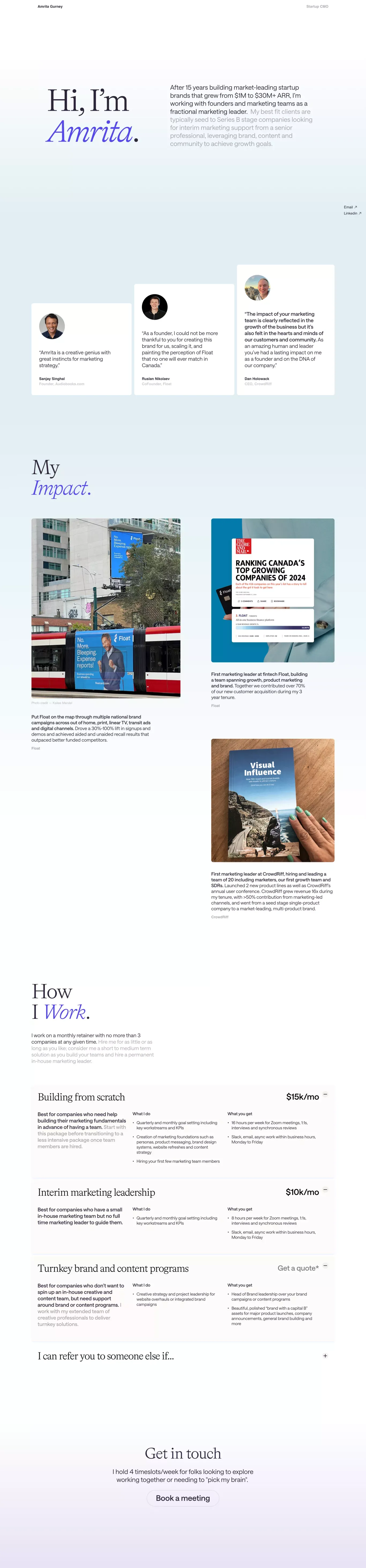 Amrita Gurney portfolio page screenshot showcasing Marketing design