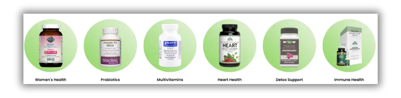 Health supplements for women's health, probiotics, multivitamins, and immunity.