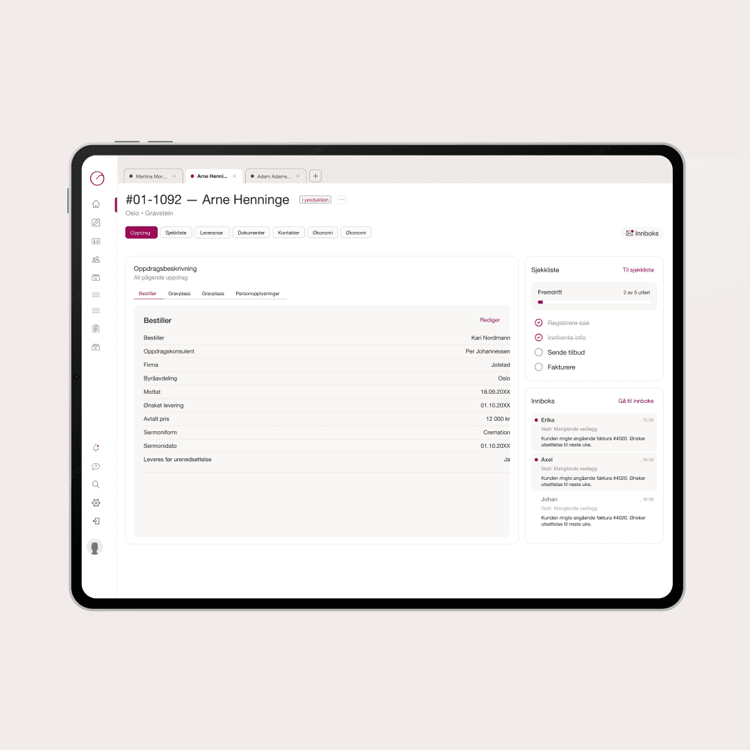 Tablet showing UI