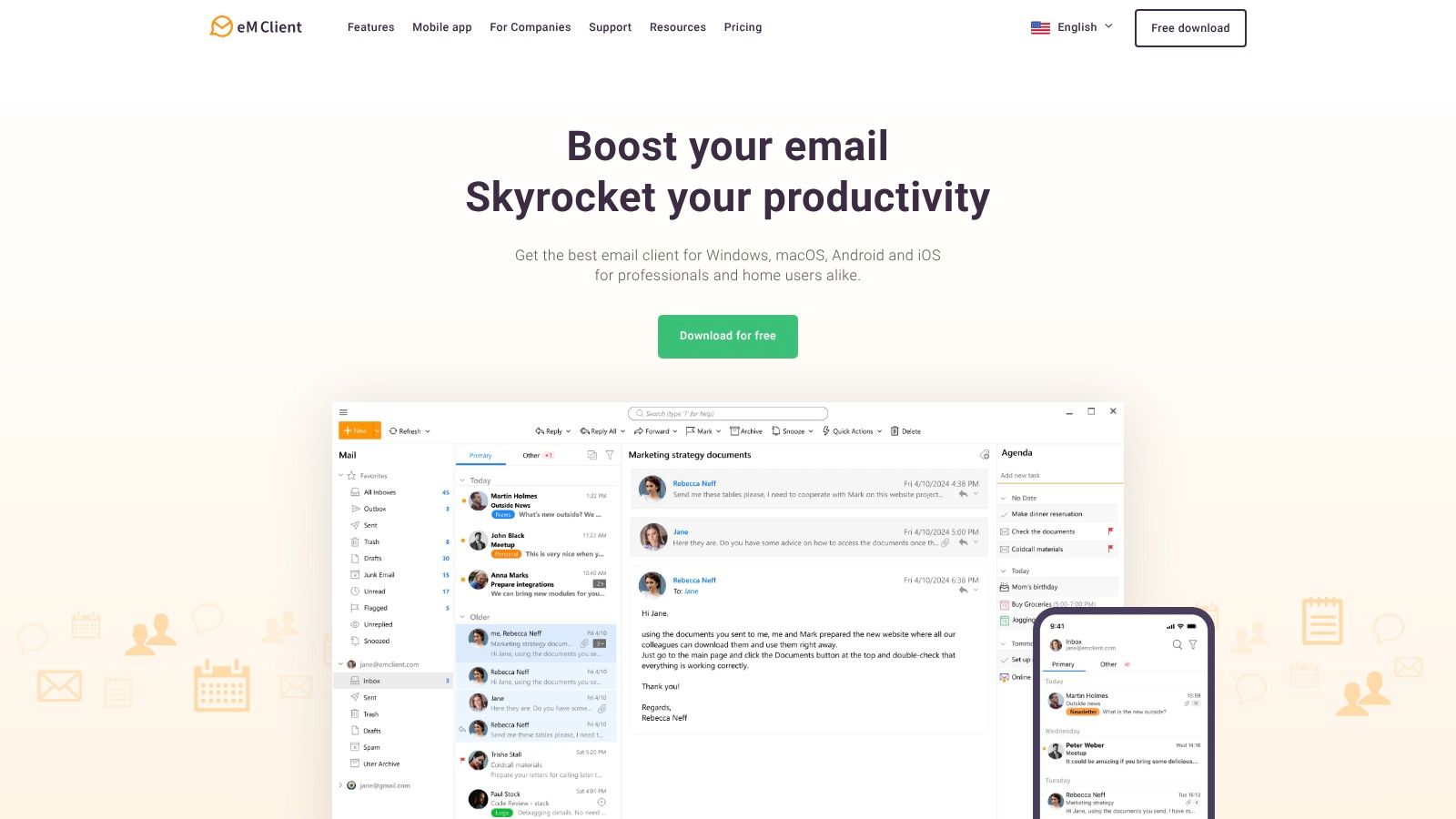 eM Client homepage screenshot