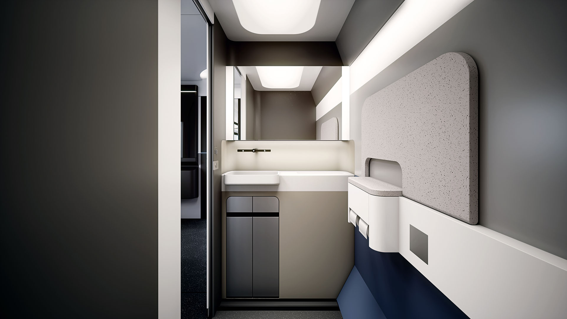 3D render showing design concept for the toilet of HS2 train