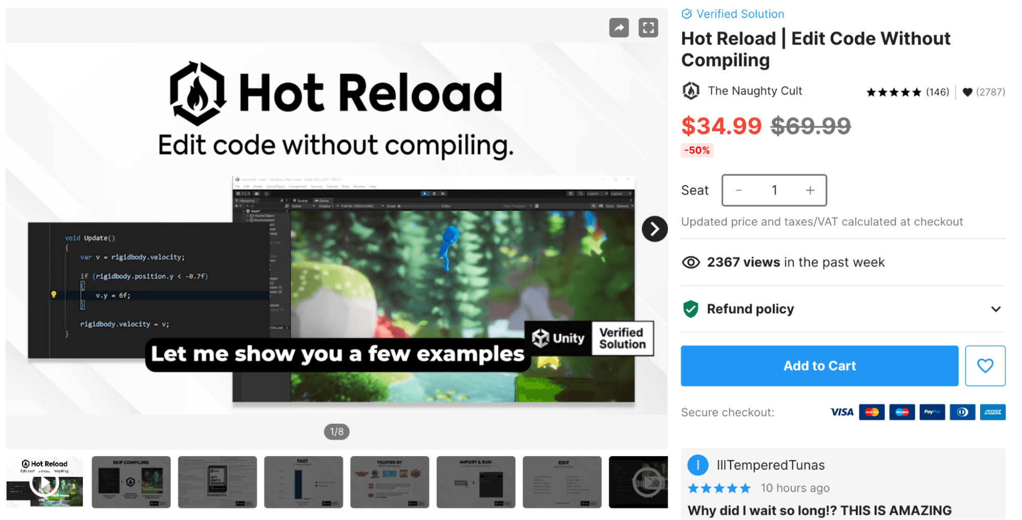 Hot Reload enables you to see the results of your code changes in real-time, without stopping the game.