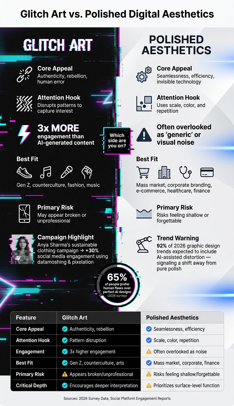 Glitch Art vs. Polished Digital Aesthetics: Key Differences & Stats