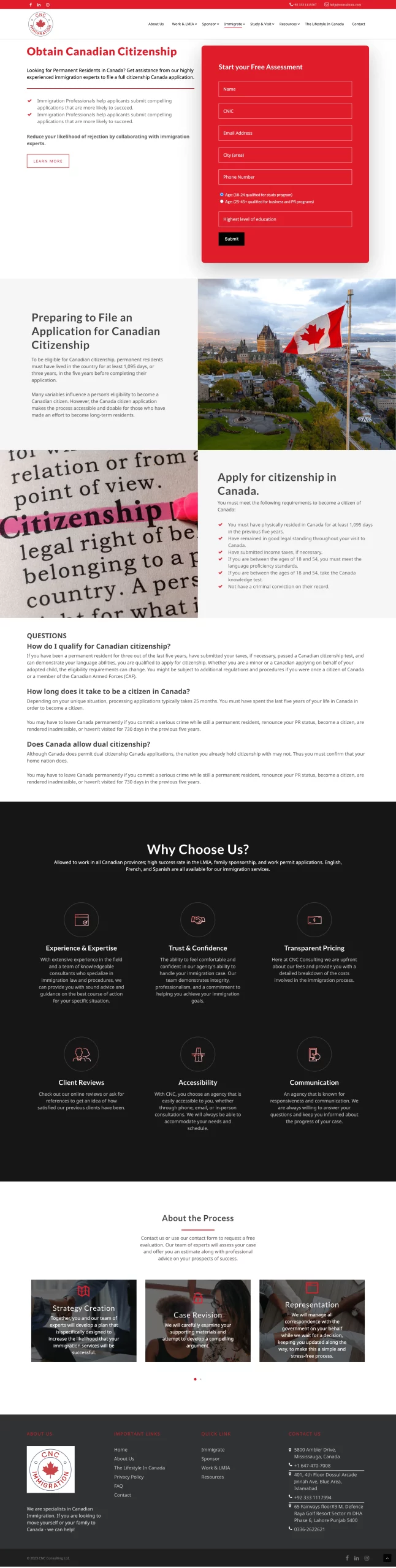 Apply for Citizenship page for consultcnc website developed & designed by Dreams Agency Mississauga, Ontario