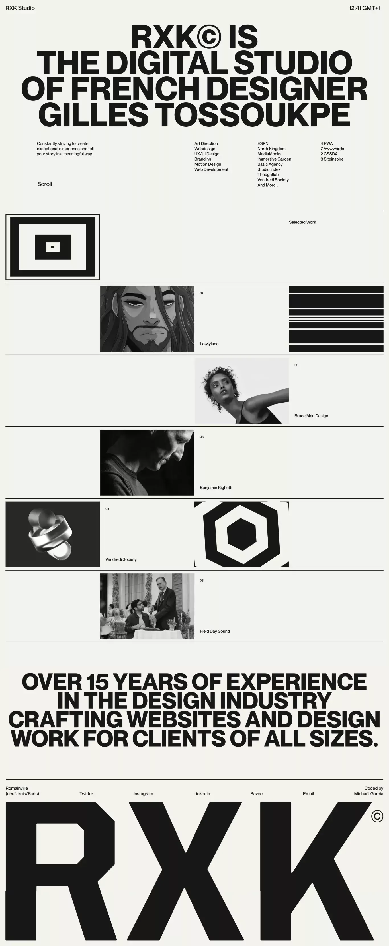 RXK© portfolio page screenshot showcasing Design and Tech design