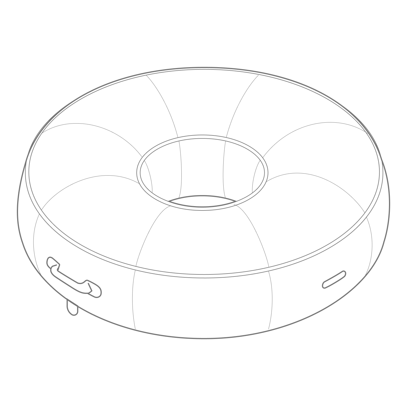 Illustration of fully inflated luxury pool float with upholstered cover — high-end design by Oliver James Lilos for stylish poolside relaxation.