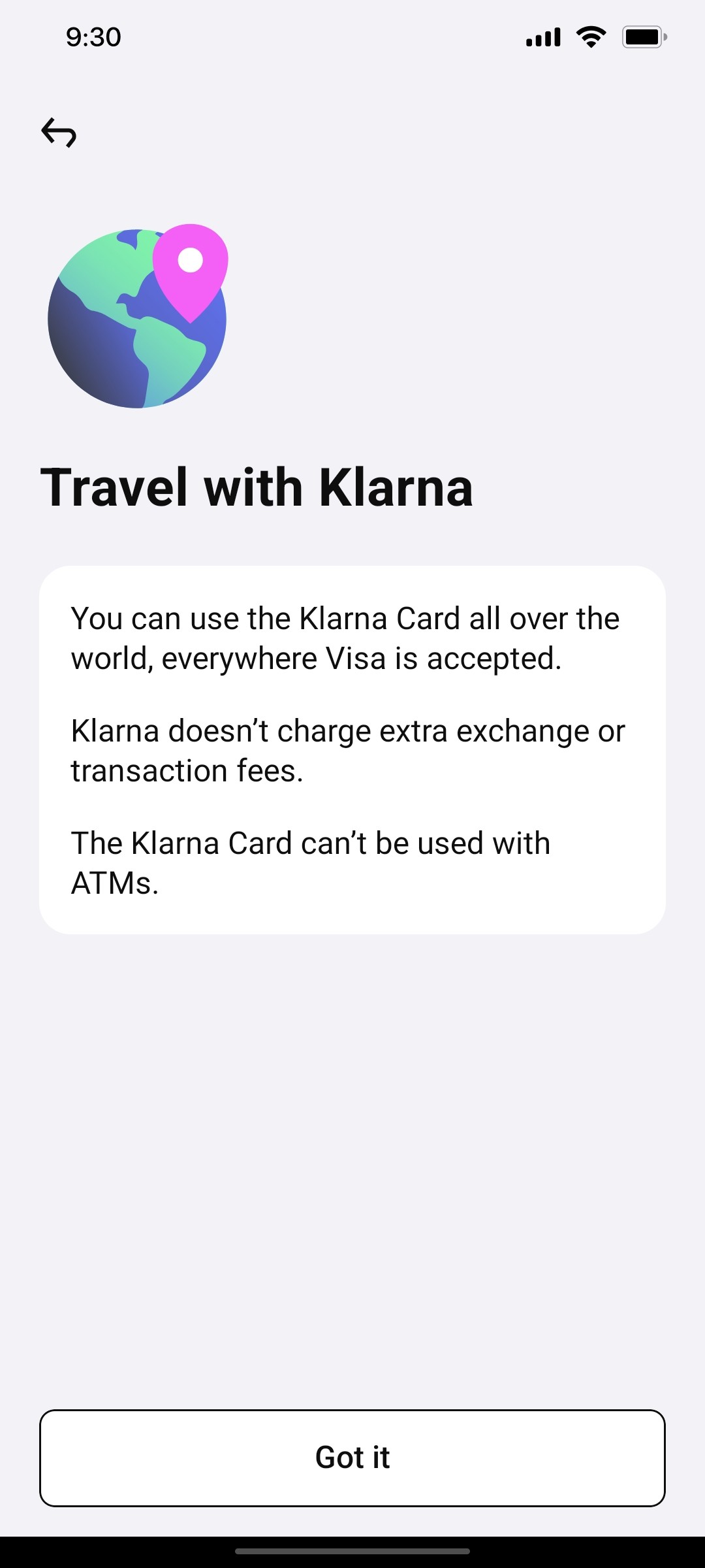 Klarna TravelWith Klarna Page Screen