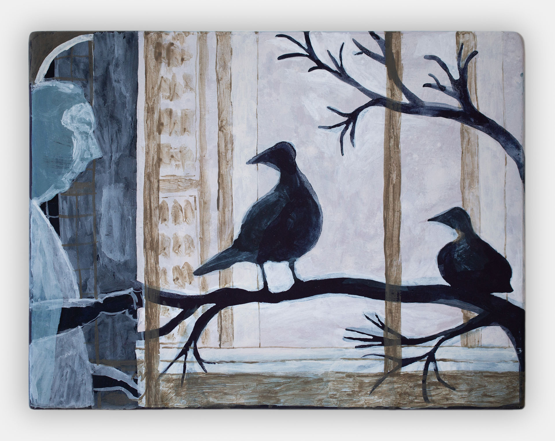 Magdalena at Home, 2024, egg tempera on chalk gesso panel, 6x7.75" 