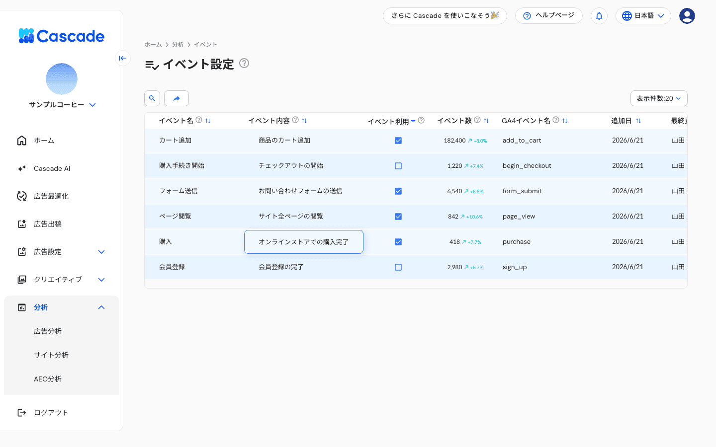 イベントの編集画面