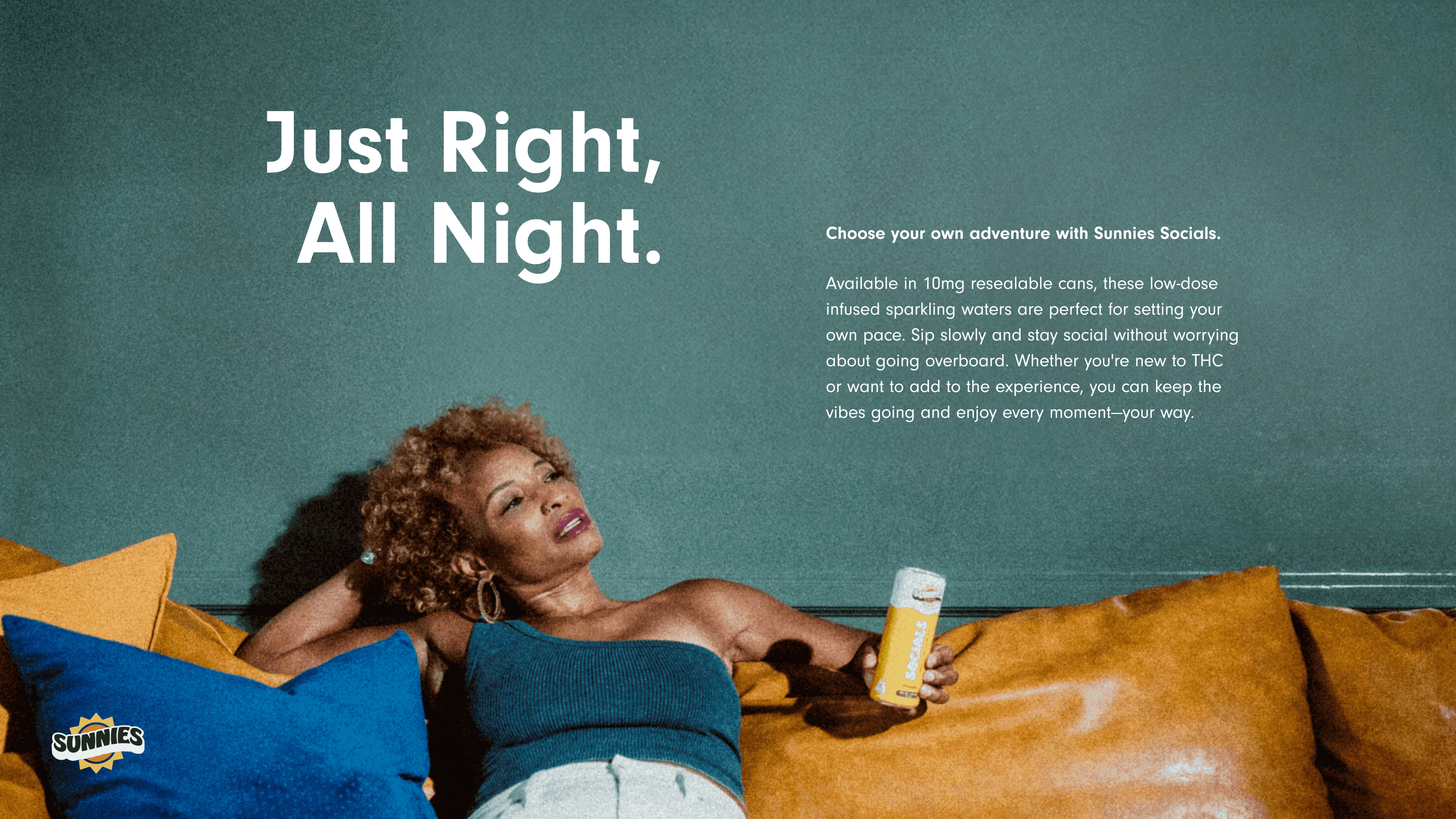 Sunnies Socials Just Right, All Night campaign graphic