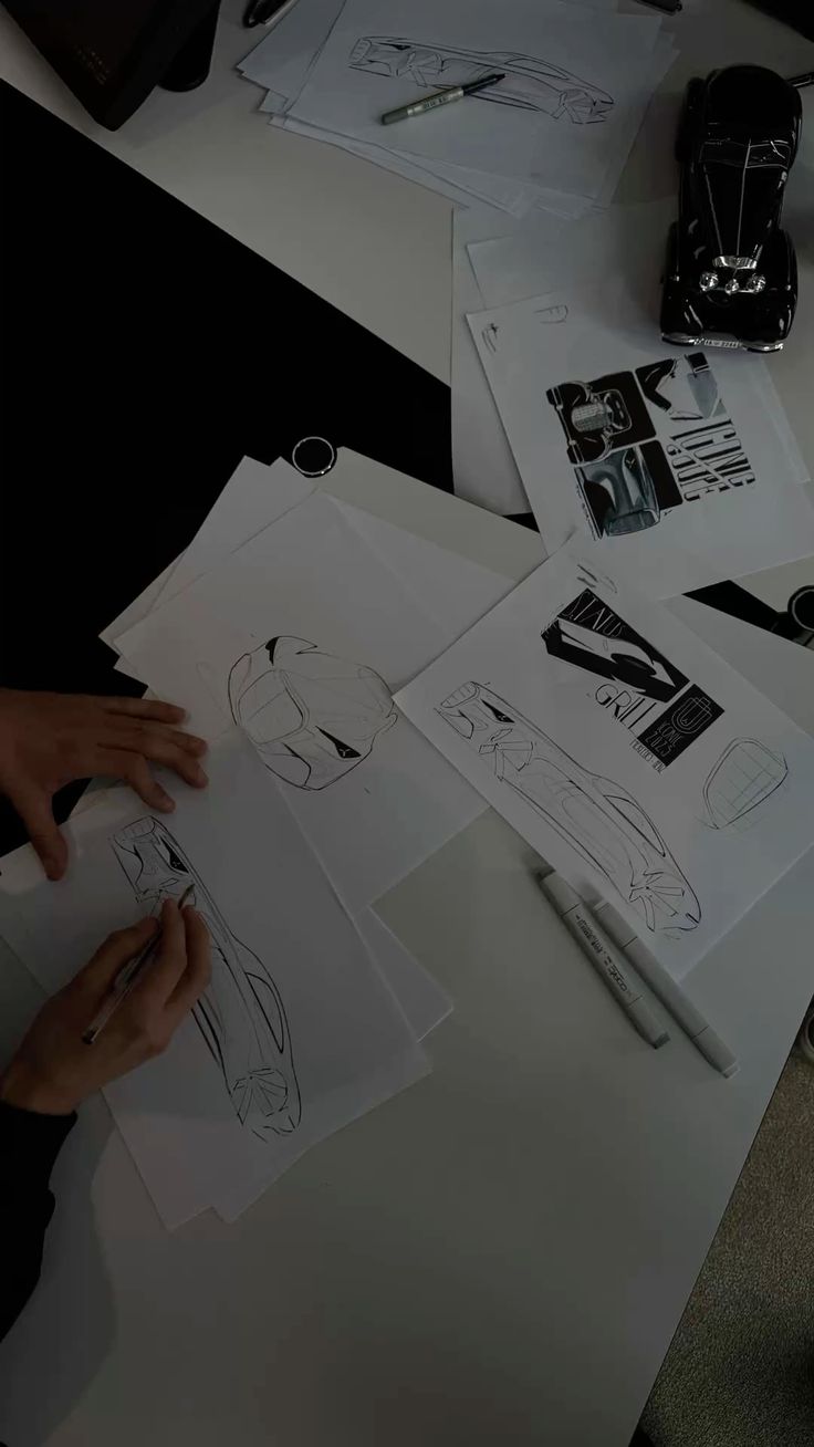 Design planning and sketches on a desk