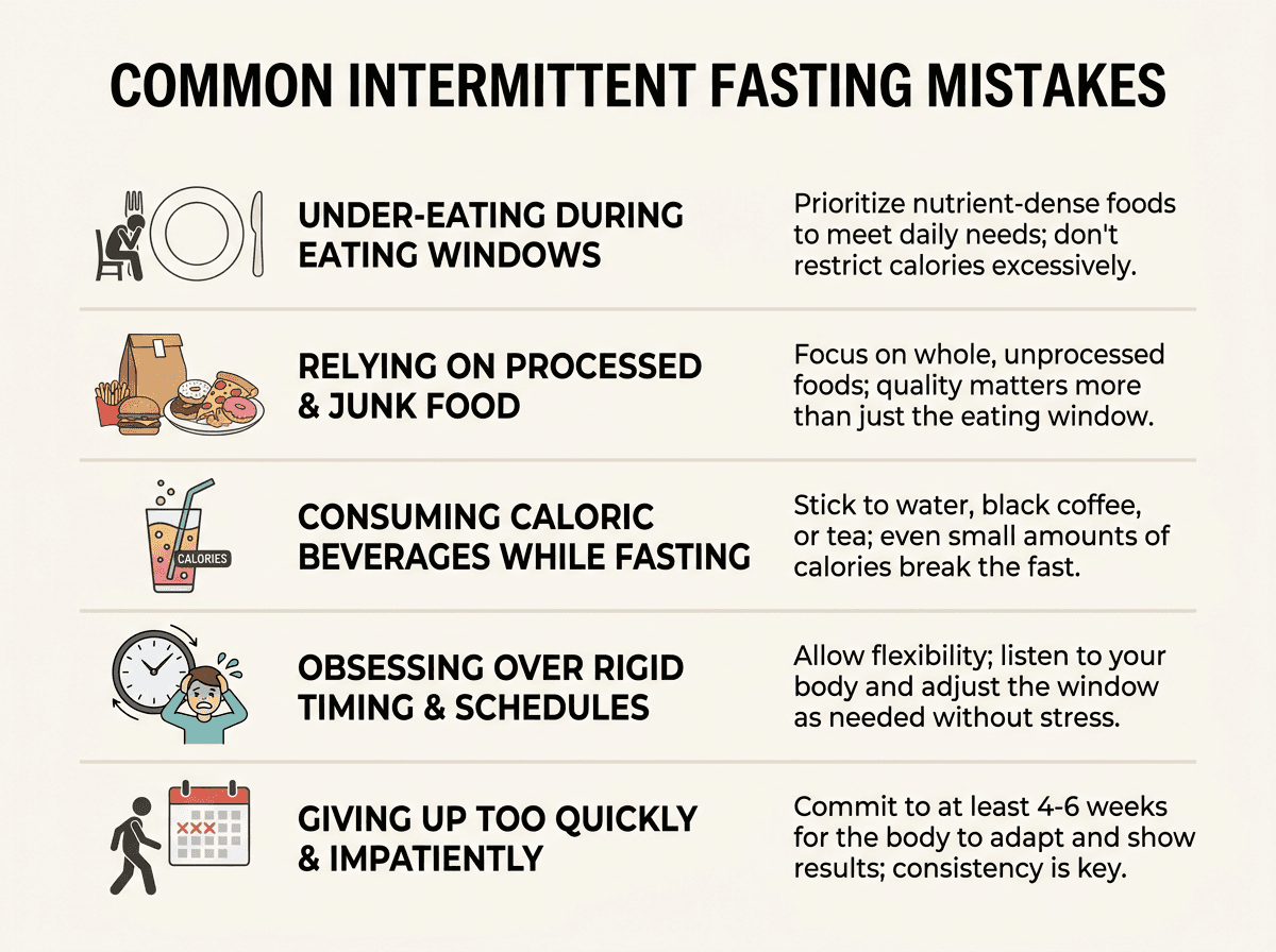 Infographic listing five common intermittent fasting mistakes beginners make