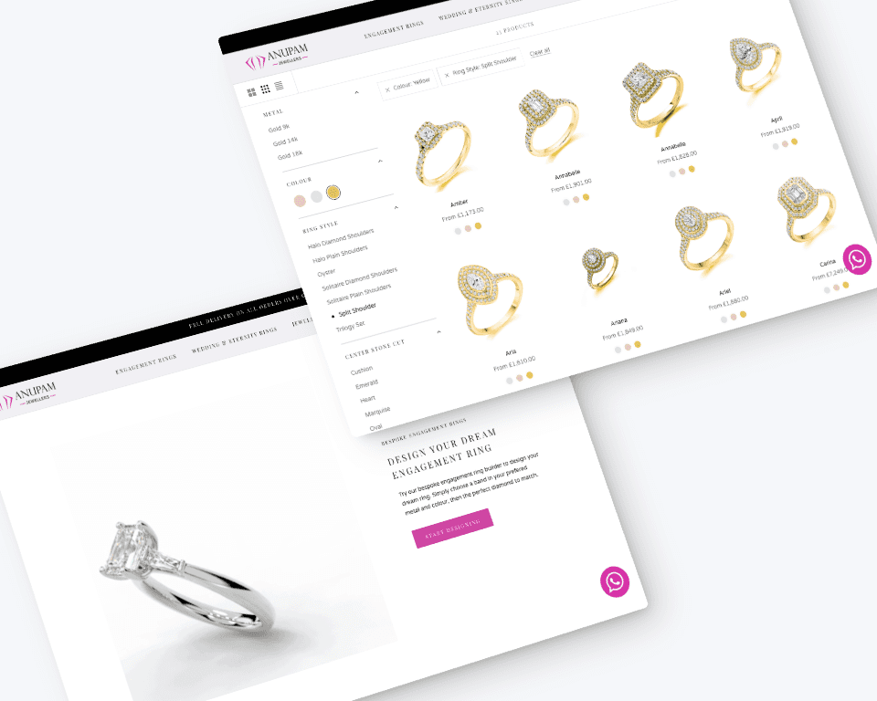 collection page for jewellery website design