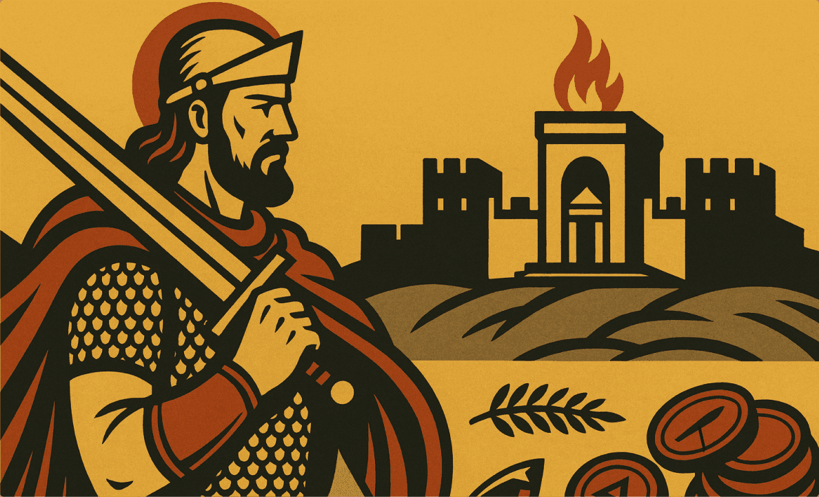 Warrior looking at castle