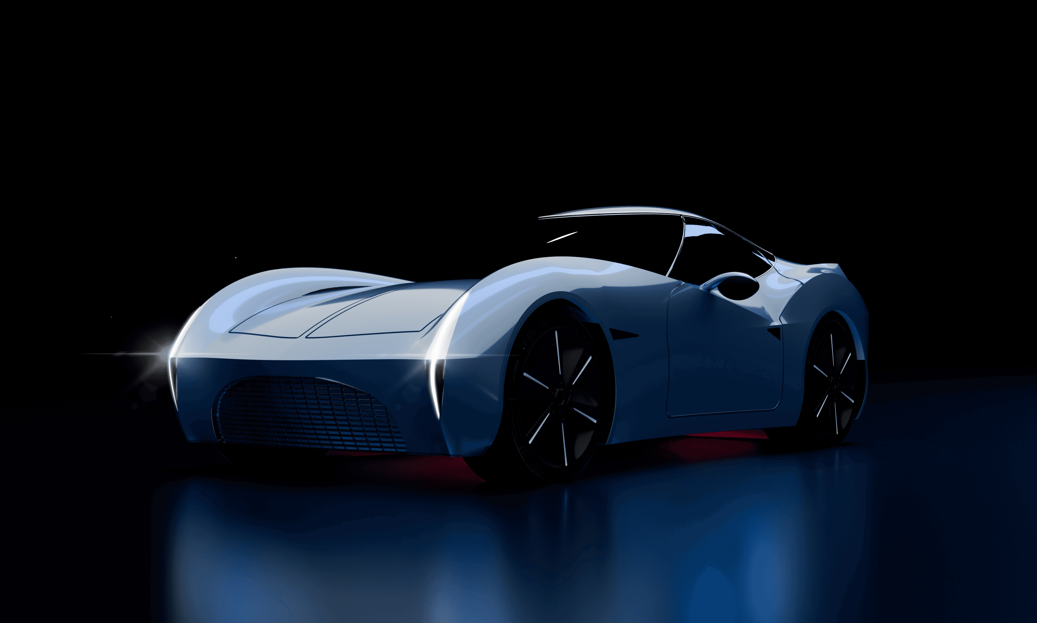 Render showing a blue, modern sportscar