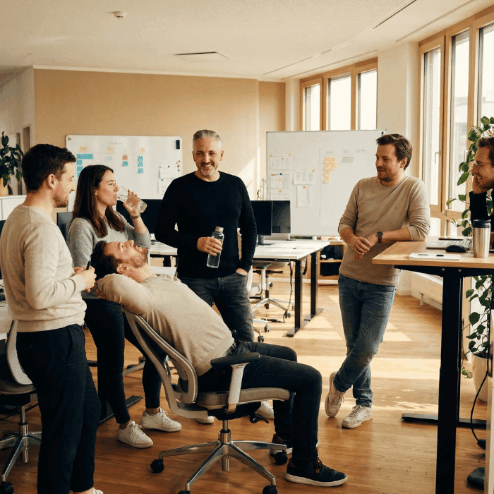 Team nutzt BGM-Maßnahmen am Arbeitsplatz: Ergonomie und Bewegungspausen