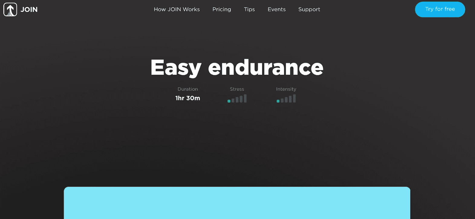 Screen image of JOIN's 1.5 hour Easy Endurance Workout