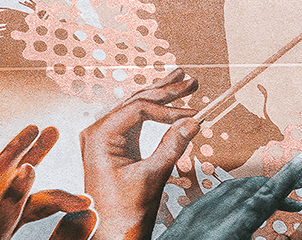 Close-up of a yellow tennis ball sitting on a green court, positioned near the white center line.