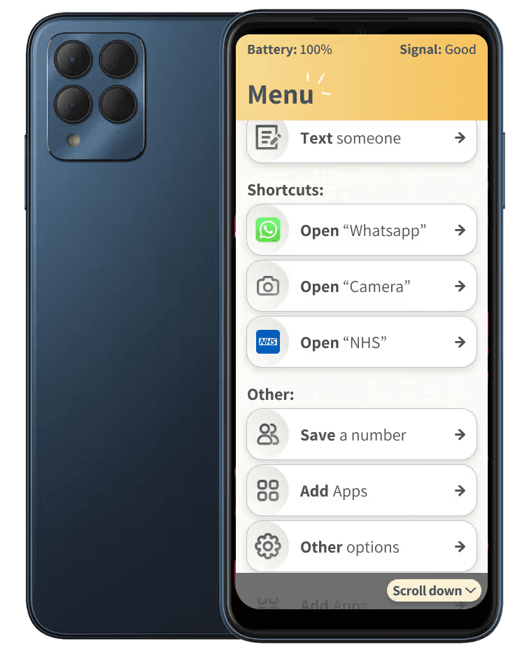 Smartphone with Chatsie menu open and an Honest SIM card graphic displayed beside it.