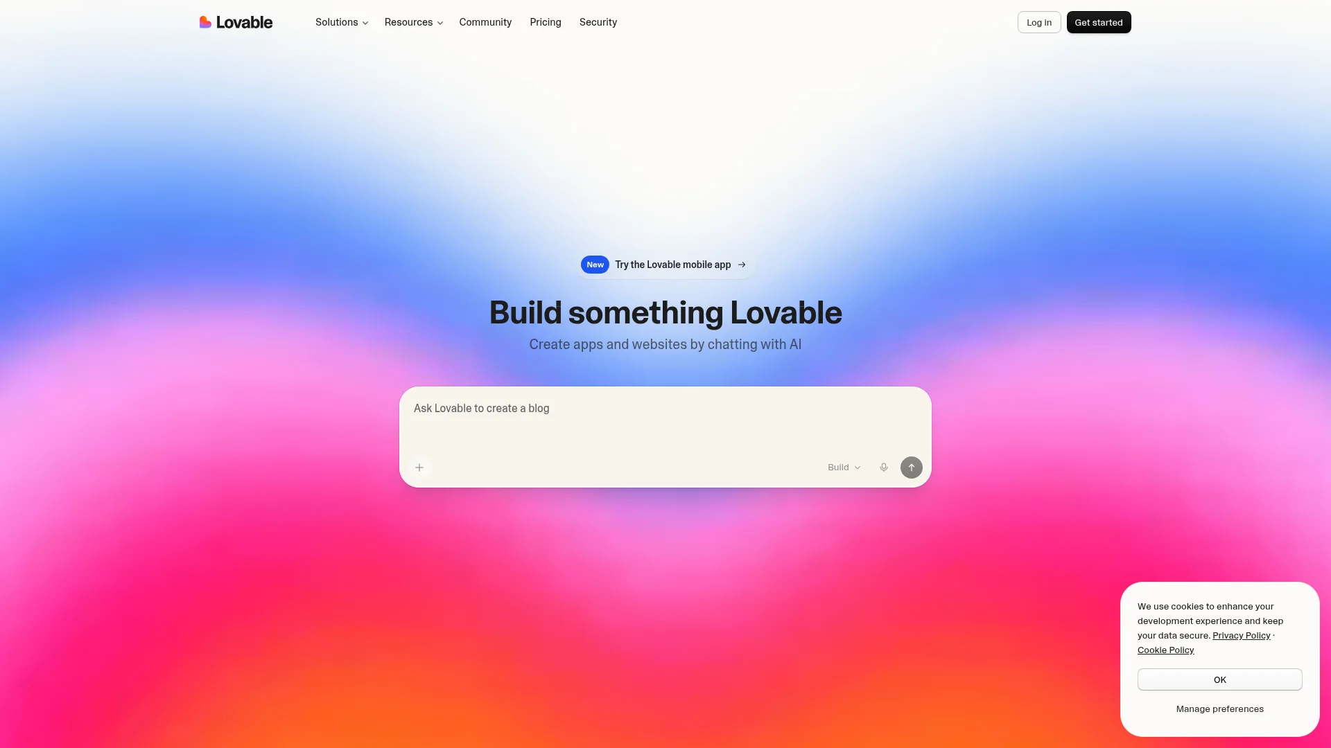 Lovable AI web app builder homepage