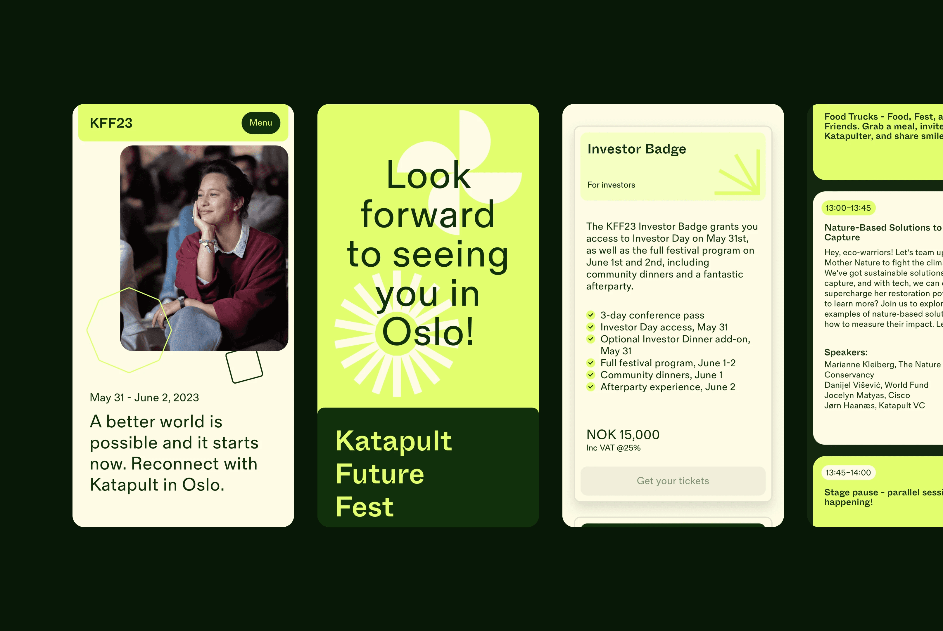 Selection of mobile web design made for Katapult Future Fest.