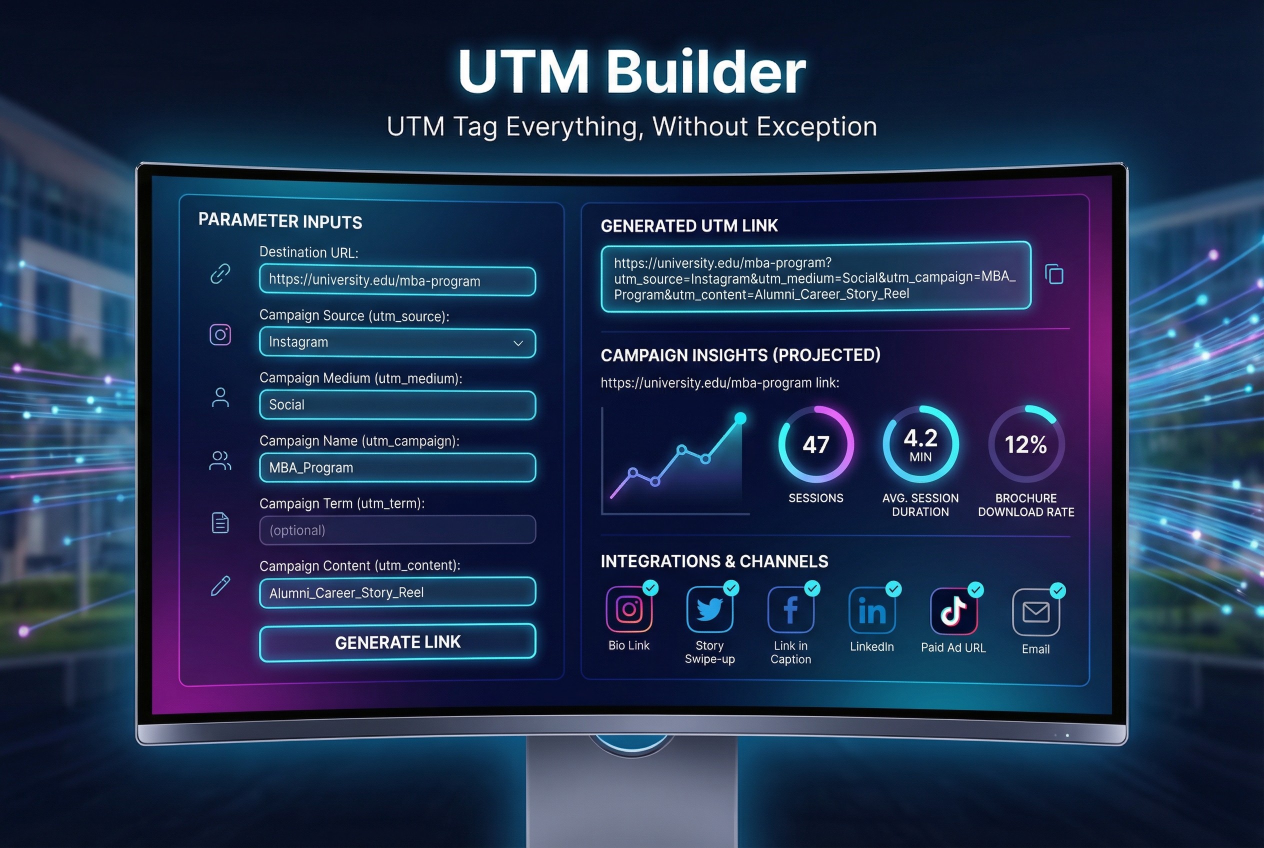 UTM Builder to tag links for universities, colleges, and higher education institutions